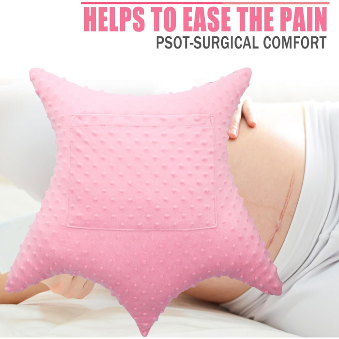 BNR Star-Shaped Hysterectomy Pillow for Abdominal Surgery with 2 Pockets, Hysterectomy Pillow, a Must-Have for Recovery, Post-Surgery Gift, Abdominal/Tummy Pillow, Minky Dot Coral