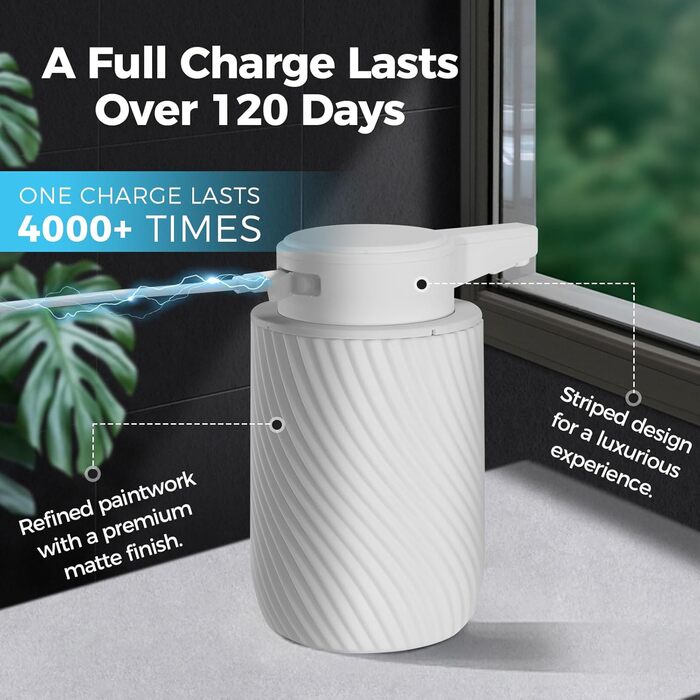 Automatic Soap Dispenser 300ml Electric Automatic Foam Soap Dispenser with Sensor, No Touch Automatic Soap Dispenser with USB Charging for Bathroom, Kitchen, Toilet White