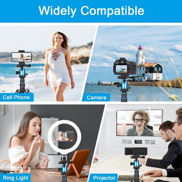 Штатив для камери DSLR та смартфона 195,6 см, алюмінієвий компактний штатив для подорожей з панорамною 360° кулеподібною головкою, 2 QR-платформами та сумкою (синій)