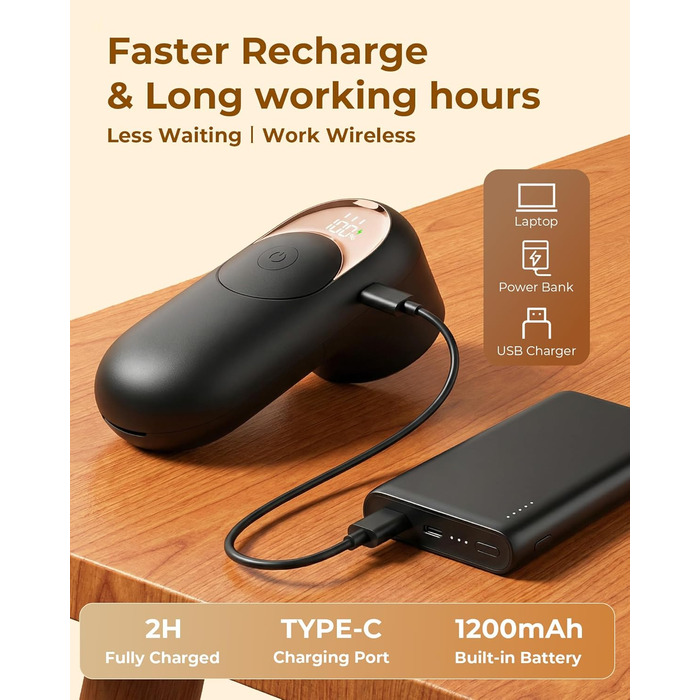 Електричний видалення ворсу з одягу - портативний бездротовий прилад з LED-дисплеєм (чорний)