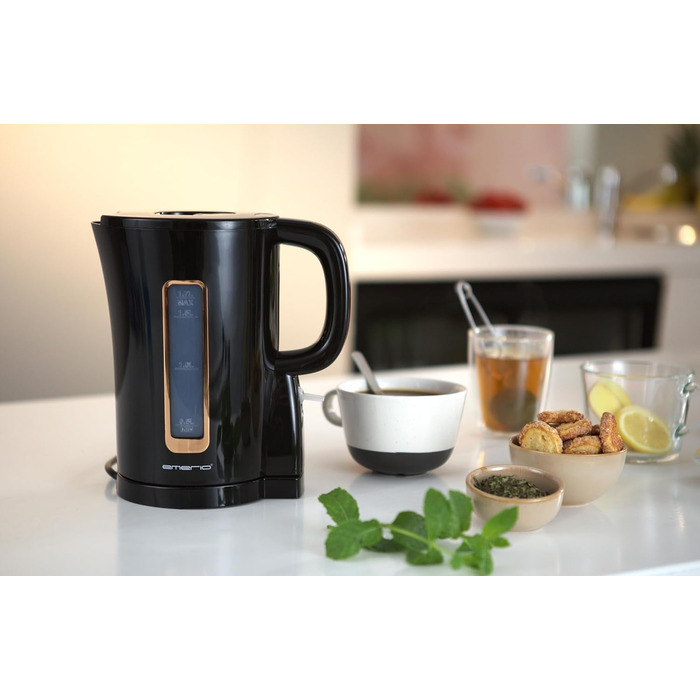 Електричний чайник Emerio WK-125130, 1.7 л, 2200 Вт, з нержавіючої сталі, без BPA, чорний/золотий