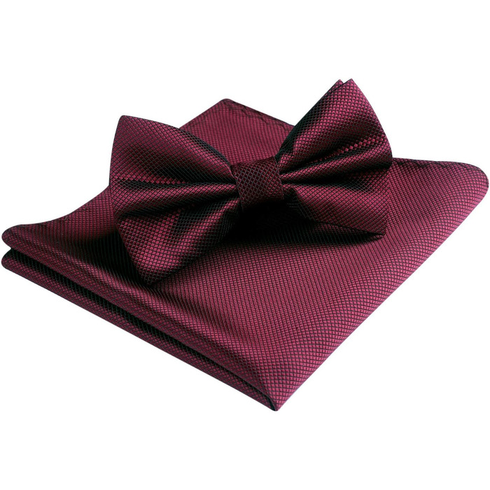 Метелик HISDERN для чоловіків з кишеньковим хустинкою, однотонний, регульований, для смокінгу, весілля, вечірки, колір бордовий