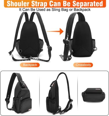 Сумка-слінг через плече чорна, рюкзак-сумка для жінок та чоловіків, сумка через тіло, спортивна сумка, casual, для подорожей та шопінгу