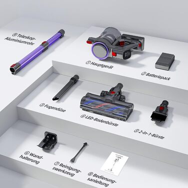 Бездротовий пилосос Authmic 45000Pa з акумулятором, сенсорний екран, HEPA фільтр H13, 50 хвилин роботи, антизаплутувальна щітка, для твердих поверхонь, килимів та шерсті тварин