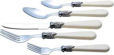 EXZACT Ivory Creme Flatware Set, 20 Pieces, Stainless Steel with Detailed Handles, Traditional, Elegant, Vintage Style/Antique