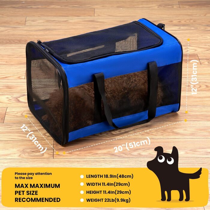 Транспортна переноска для котів Conlun, м'яка переноска з сіткою з 4 сторін, підходить для перевезення в літаку, для кошенят та невеликих котів до 6 кг, складана переноска для собак, (51x31x31 см, блакитна)