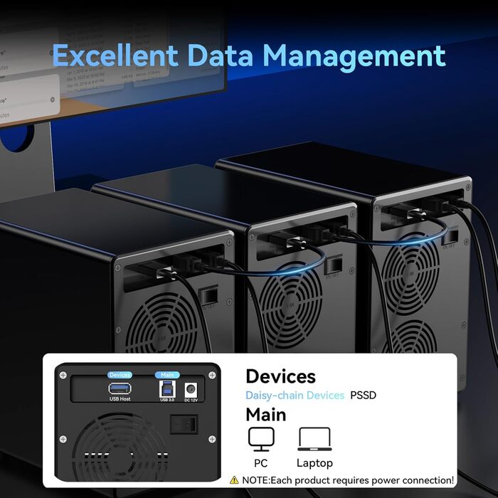 Корпус для жорстких дисків CENMATE з 6 відсіками (2.5'/3.5') з USB 3.0, DAS, без інструментів