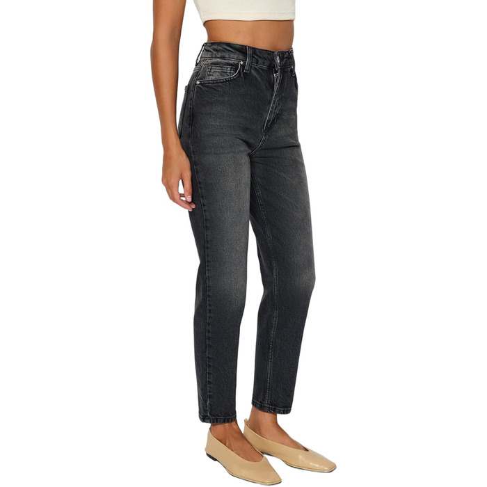 Джинси жіночі Trendyol Mom Jeans висока талія прямі чорні розмір 34