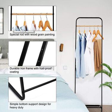 Clothes Rack, Stable Coat Rack, Slim Coat Rack, Metal Coat Rack for Bedroom, L16 x B16 x H55 Inches, Black…