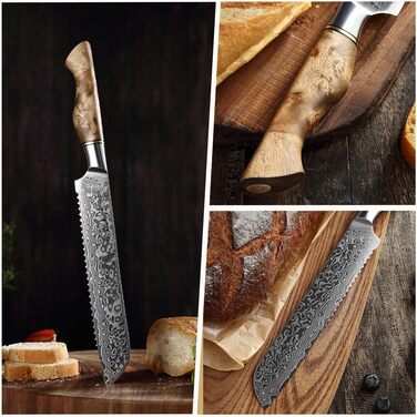 HEZHEN Кухонний ніж Gyuto 21см з дамаської сталі VG10, професійний, з ручкою з берези, для дому та ресторану