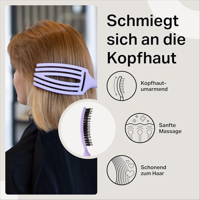 Щітка для волосся Olivia Garden Care Iconic з щетиною кабана та нейлону для блиску та гладкого укладання (лавандовий, середній)