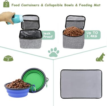 Сумка для собак Wolt: переносна сумка для подорожей з набором мисок та контейнерами, сірого кольору