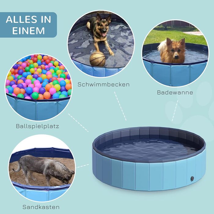 PawHut Dog Bathtub Dog Pool Bathtub Swimming Pool Water Pool for Dogs 120 x 30 cm (Light Blue + Dark Blue, 140 x H30 cm)