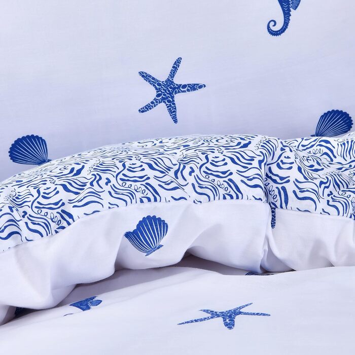 Набір постільної білизни Sleepdown, білий/блакитний, двоспальний комплект