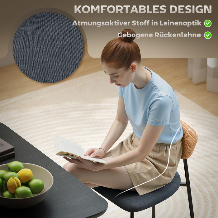 Двомісний комплект стільців Homcom для обідньої зони, кухонний стілець зі спинкою, з текстурою льону, без підлокітників, м'яке крісло на сталевих ніжках, стілець для вітальні та обіднього столу, сірий | Aosom