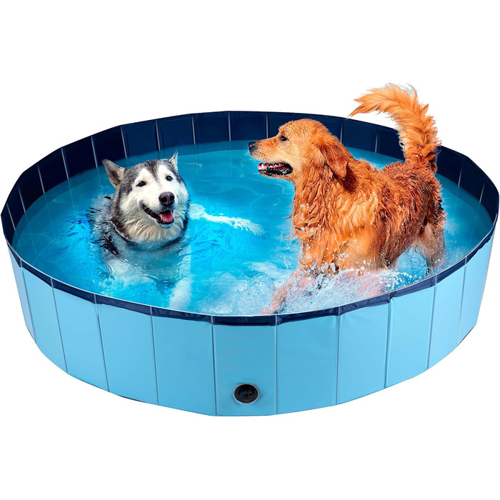 maxxpro Dog Pool - 160 x 30 cm - Suitable for Large Dog Breeds - Foldable - Non-Slip Bottom - with Drain Valve - Blue