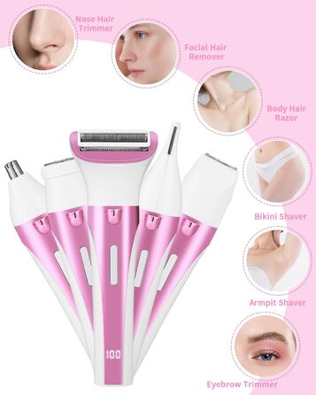 Електричний жіночий тример 5-в-1 для тіла, бікіні, брів та носа. USB-зарядка. Білий (фіолетовий)