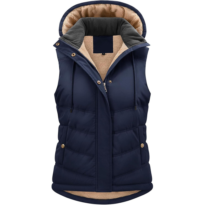 Жіноча степкова жилетка Tuopuda з капюшоном, флісова підкладка, тепла зимова куртка без рукавів, термо жилетка з коміром-стійкою, на блискавці, осінь/зима (темно-синій, XXL)