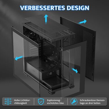 darkFlash DS900: Корпус для ПК ATX Mid-Tower з 4 PWM ARGB вентиляторами, подвійна скляна панель, підтримка радіаторів водяного охолодження 360mm, USB Type-C, чорний