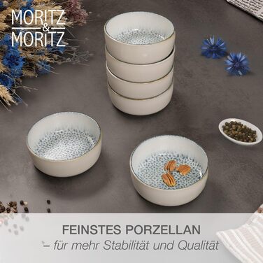 Набір мисок Moritz & Moritz ALHAMBRA 6 шт. блакитні - стильні та міцні миски з порцеляни для мюслі, супів та салатів. Можна мити в посудомийній машині, підходять для мікрохвильової печі, ідеальні для щоденного використання.