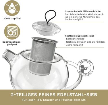 Чайник Creano XXL Jumbo, 2.0л, 3-частинний набір з нержавіючою сталею та скляною кришкою, багатофункціональний дизайн