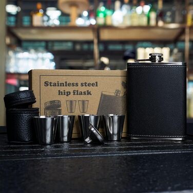Фляга для алкоголю 8oz з нержавіючої сталі, набір з 4 склянок та воронкою, для чоловіків та жінок, подарункова коробка GUFRRST