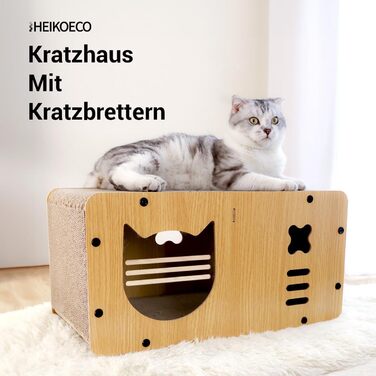 Cat Cave with Scratching Board, XXL Indoor Cat House made of Cardboard, Cardboard Scratcher for Cats, Scratching Pad Lounge, Durable Cat Toy 55 * 29 * 28cm (Little Monster)