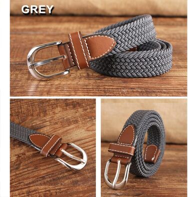 Еластичний жіночий/дівчачий ремінь 2.5 см, плетений, для джинсів та суконь, 2 шт. (Чорний/Сірий) M/91/96 см