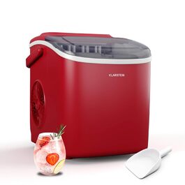 Klarstein Ice Maker - 12kg/24h, 2 sizes, 1.3L water tank, LED displays, transparent lid, portable, ice maker for parties/garden celebrations (Red)