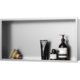 KINKIBOS Wall Niche Shower Stainless Steel, No Tiles Required, Recessed Shower Niche 60 x 30 x 10 cm, Shower Niche Single Shelf Storage