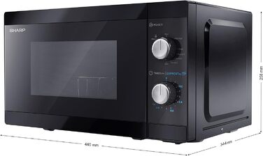 Мікрохвильова піч Sharp YC-MG01E-B з грилем, 20 л, 800 Вт, 1000 Вт гриль, ручне керування, чорна