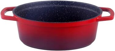 Kamberg 0008191 – Schmortopf 30 cm diameter, oval, red flambé – Aluminum casting – Stone-look coating – Suitable for all types of cooktops, including induction – PFOA-free, aluminum