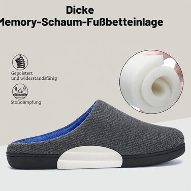 Зимові домашні капці Mishansha унісекс з ефектом пам'яті (Memory Foam), теплі та м'які капці з підкладкою, протиковзкі, сірі, розмір 44/45 EU