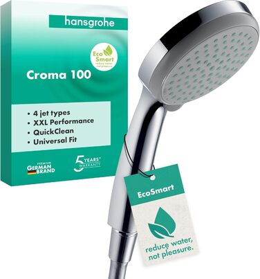 Душова лійка Hansgrohe Croma 100, ручна лійка, хром, діаметр 100 мм, Antikalk, 4 струмені, 28535000