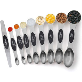 9-Piece Magnetic Double-Head Measuring Spoon and Colored Measuring Cup Spoon Set for Precise Baking and Cooking (Black)