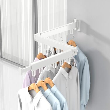 Висувна сушарка для білизни на стіну з гачками. Компактна сушарка для балкона, білизни, ванної кімнати, спальні (Біла, 3 складаних секції)