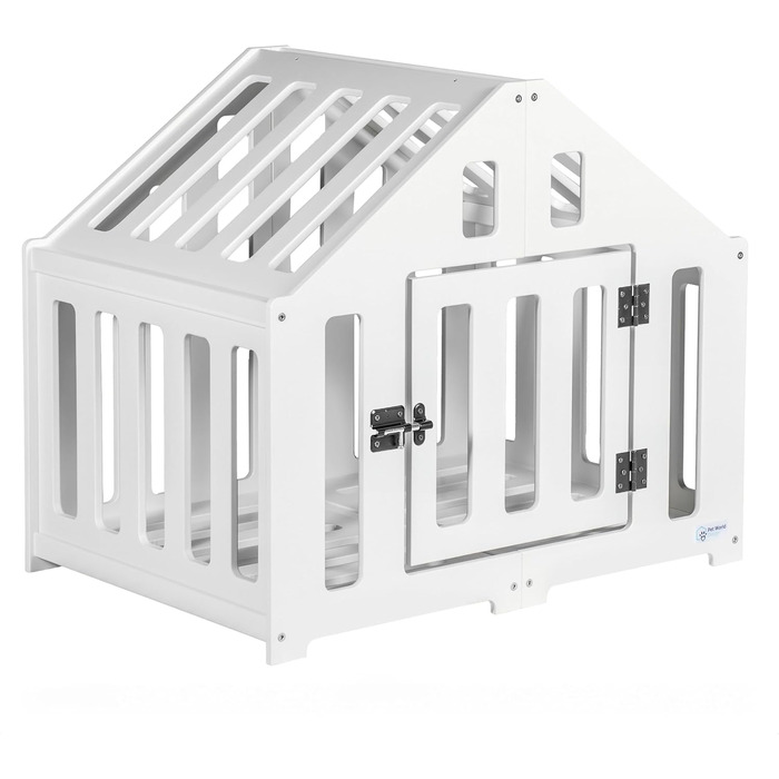 Будка для собак з дерева, клітка для собак із замком, вольєр для тварин, собачий вольєр, собача будка, переноска для домашніх тварин, чорна (74 x 53 x 64 см), білий колір