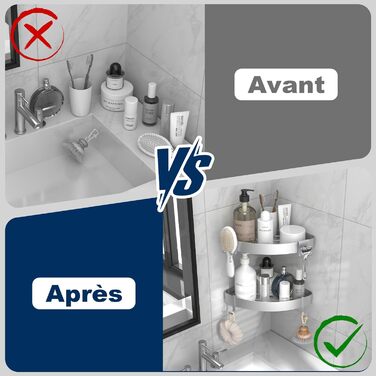 Поличка для душу кутова без свердління, шампунь-холдер, захист від іржі, 2 шт. (срібло)