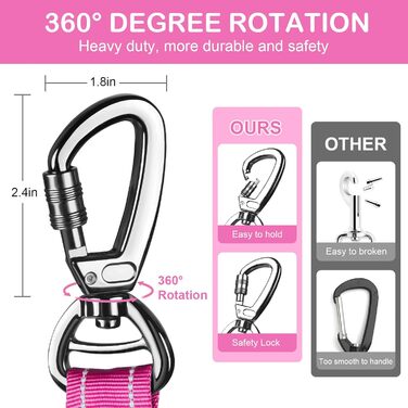 Тактична собача шлейка Chioratree для великих та середніх собак, 1.2м-1.8м, регульована, з амортизуючою вставкою та двома зручними ручками, авто-пояс, світловідбиваюча, рожева