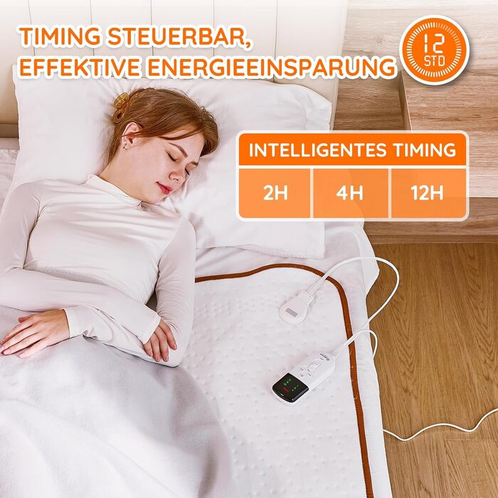 Електрична ковдра Mia&Coco з таймером та 3 рівнями нагріву, LED-дисплеєм та захистом від перегріву, 150x80 см