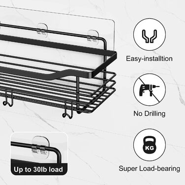 Набір душових корзин з полицями та гачками Orimade (3 шт., чорний) - нержавіюча сталь SUS304, без свердління
