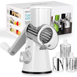 Механічна тертка для сиру та овочів Diealles Shine з ручкою, 3 змінні леза з нержавіючої сталі, для сиру, овочів, горіхів, кави, білий колір