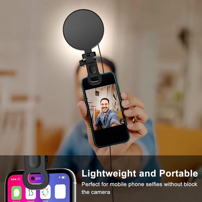 LED кільцева лампа для смартфона та ноутбука, світло для селфі з 3 колірними температурами та 5 рівнями яскравості, USB світло для відеоконференцій, Zoom, YouTube, TikTok, макіяжу, фотографії