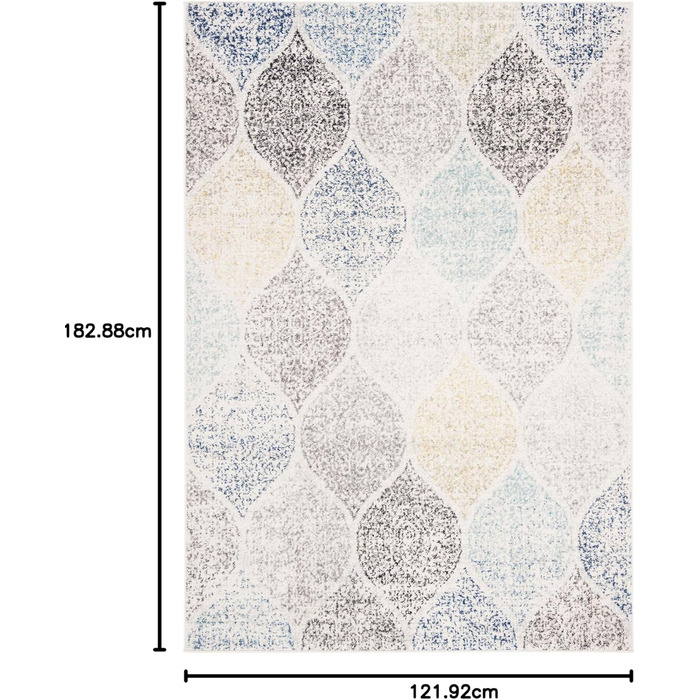 Килим SAFAVIEH Distressed для вітальні, їдальні, спальні - колекція Madison, короткий ворс, 155 x 229 см (слонова кістка та блакитний, прямокутний)