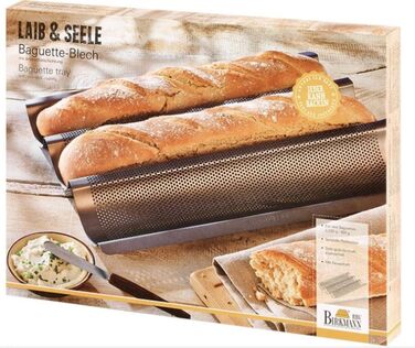 Форма для випічки багетів Birkmann Easy Baking перфорована, сталь з антипригарним покриттям, 3 багети, з рецептом, 881181