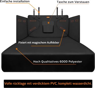 Захист для багажника автомобіля Alfheim для собак - водовідштовхуючий та легкий у догляді - універсальний. Чорний килимок для багажника з захистом краю вантажного отвору.