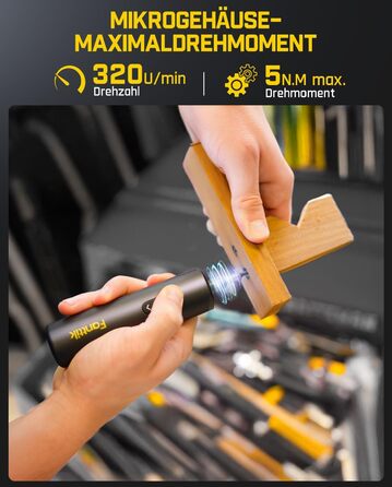 Fanttik NEX S1 Капсульний акумуляторний шуруповерт, 3.7V, 5Nm, 320 об/хв, LED, S2 біти, 5 шт. сталеві біти для меблів та побутових приладів, чорний