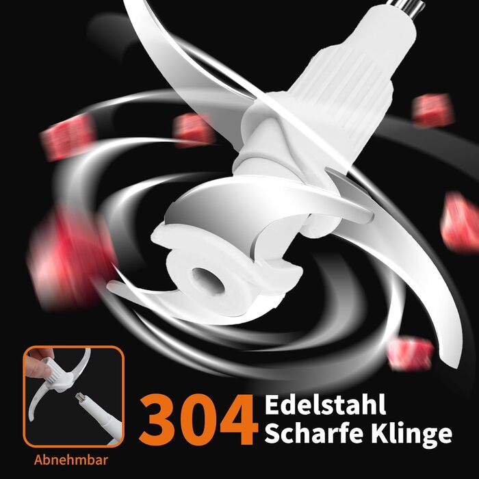 Електричний подрібнювач Aigostar Flor 500W з нержавіючою чашею 1.8L та 4-ма лезами, 2 швидкості для м'яса, овочів та горіхів