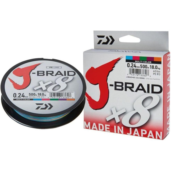Плетений шнур Daiwa J-Braid 8, 500 м, 0,35 мм, різнокольоровий
