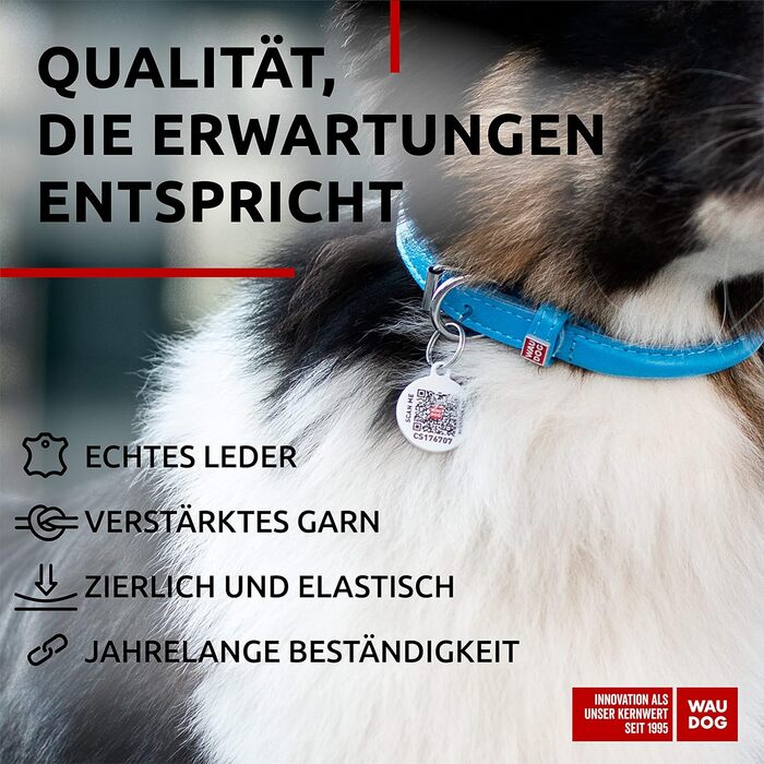 Нашийник для собак WAUDOG з натуральної шкіри, 20-25 см, 8 мм, блакитний